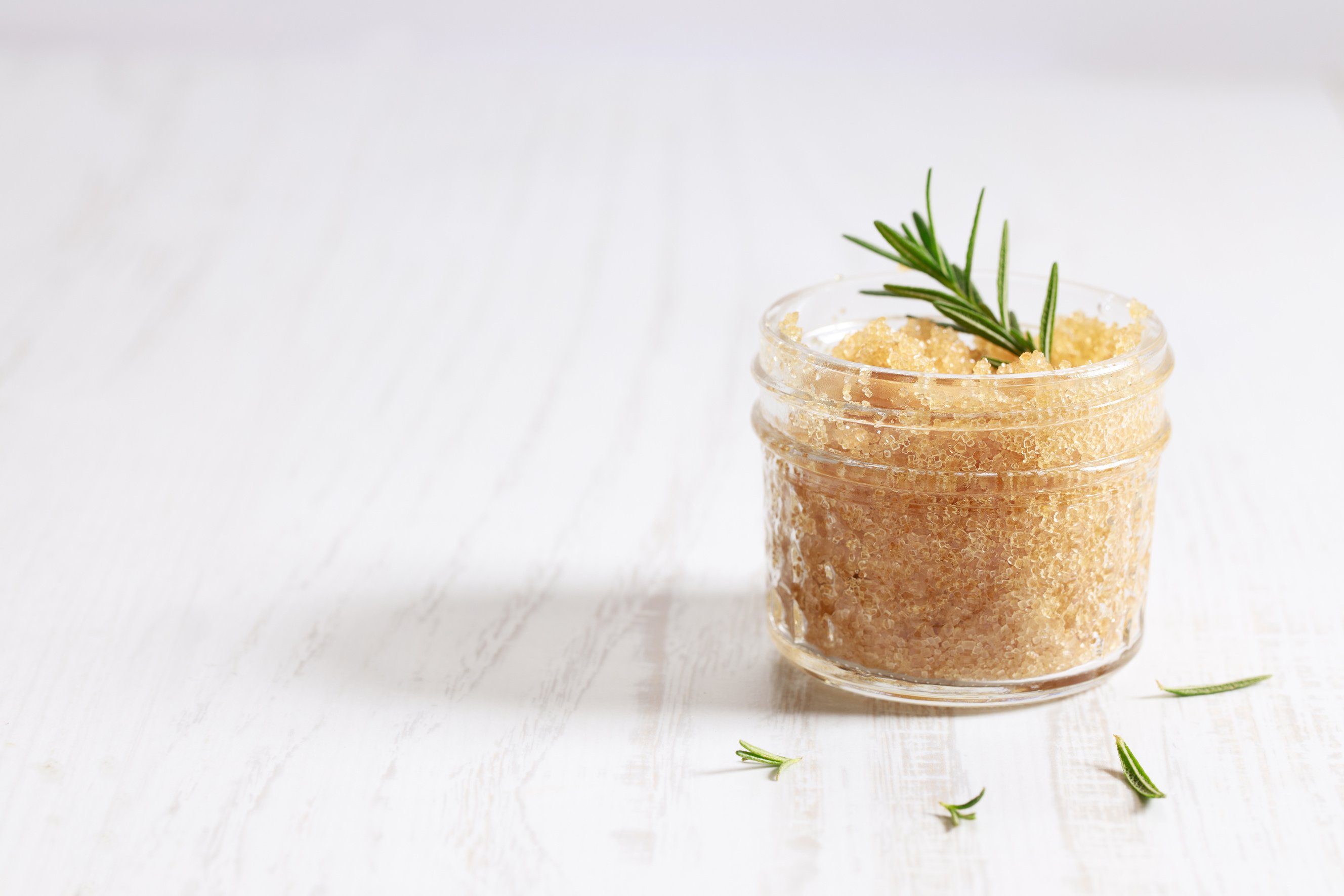 Brown sugar scrubs with essential oil and fresh rosemary